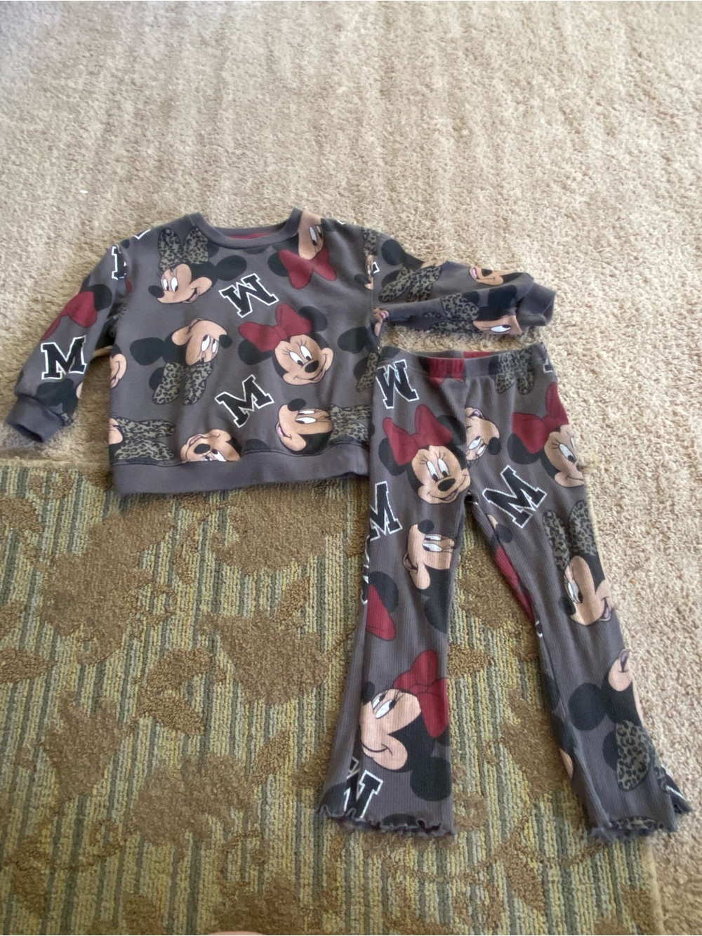 Disney Gray Outfit Set with Red Bow Minnie Print